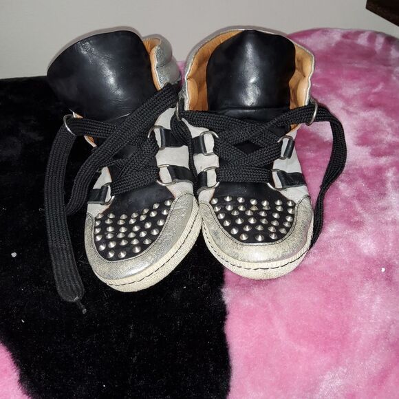Designer Sandro studded leather trainers - Picture 1 of 6